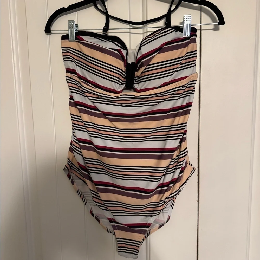 Jessica Simpson Maternity One Piece Swimsuit / Bathing Suit Striped Ruched Large